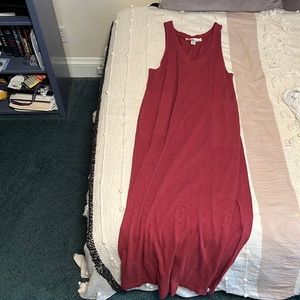 Maroon slit dress with cropped sweater